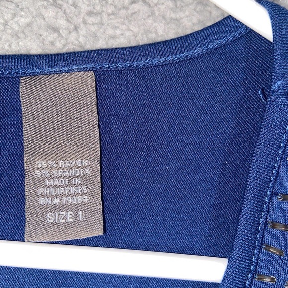 Additions by Chico's Blouse Womens 1 Blue 3/4 Sleeve Pullover Scoop Neck Beaded - Picture 5 of 14